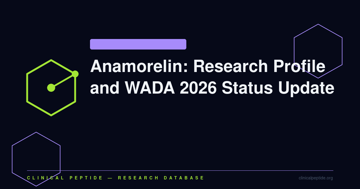 Abstract molecular structure representing the anamorelin ghrelin receptor agonist research profile and WADA 2026 prohibited list classification.