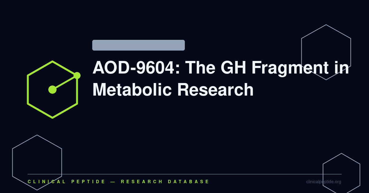 Abstract molecule pattern representing AOD-9604 growth hormone fragment and metabolic research findings.