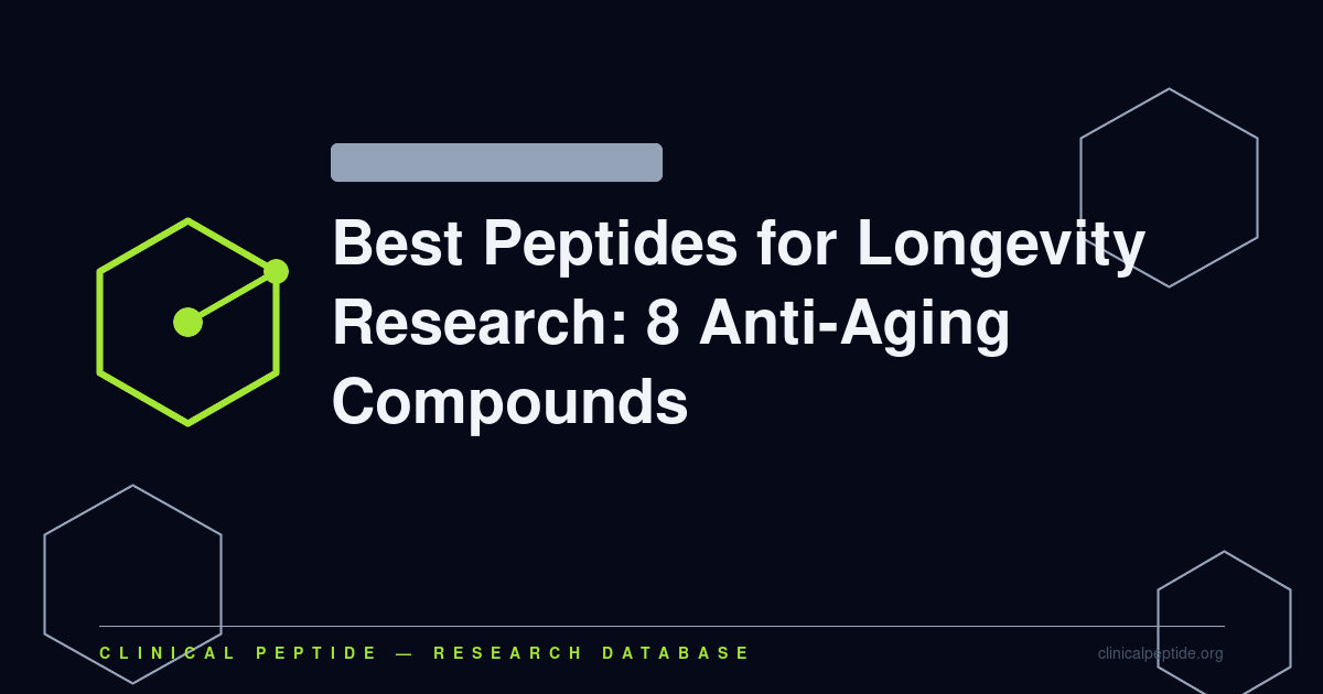 Abstract hexagonal molecule motif representing eight peptides studied in longevity and anti-aging research.