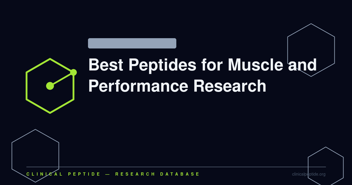 Abstract hexagonal molecule motif representing eight peptides studied in muscle physiology, hypertrophy, and performance research.