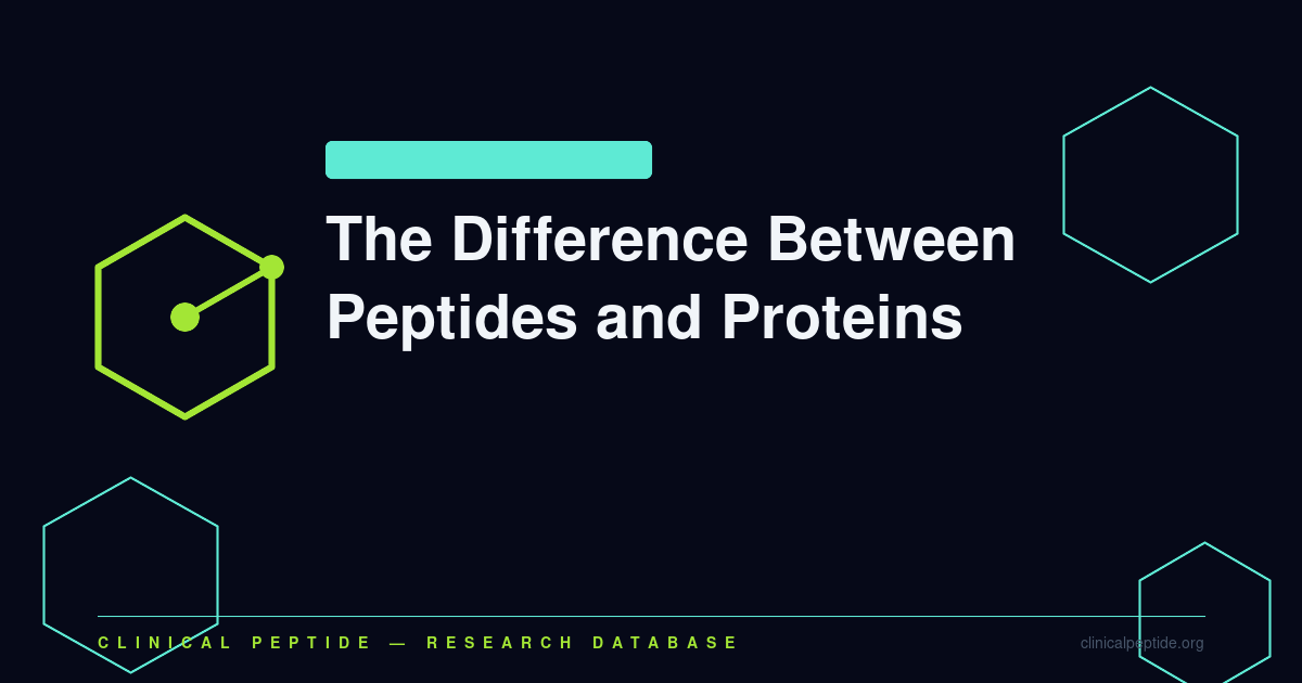 Hexagonal molecular pattern representing the biochemical distinction between peptides and proteins by chain length.
