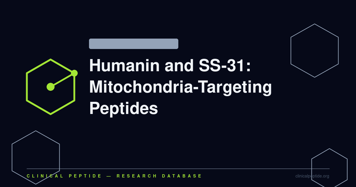 Abstract molecular diagram representing Humanin and SS-31 mitochondria-targeting peptide research.