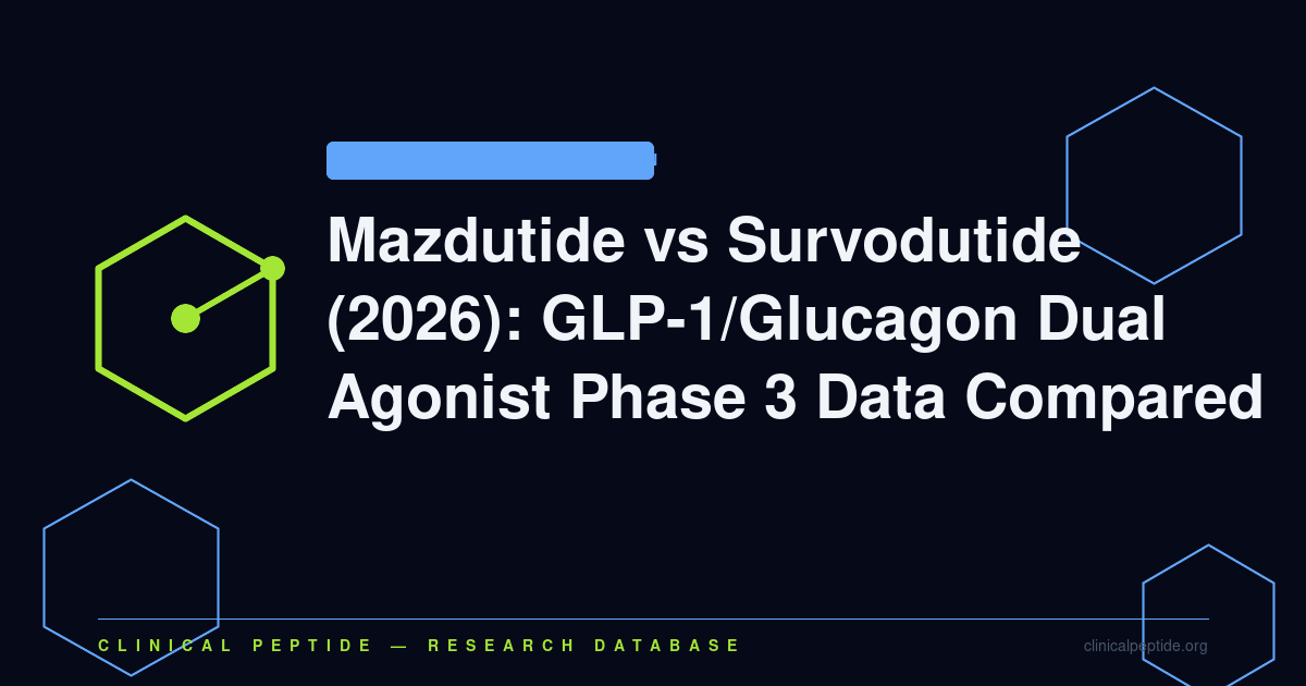 Abstract paired molecule motif representing the mazdutide versus survodutide GLP-1 and glucagon dual agonist comparison.