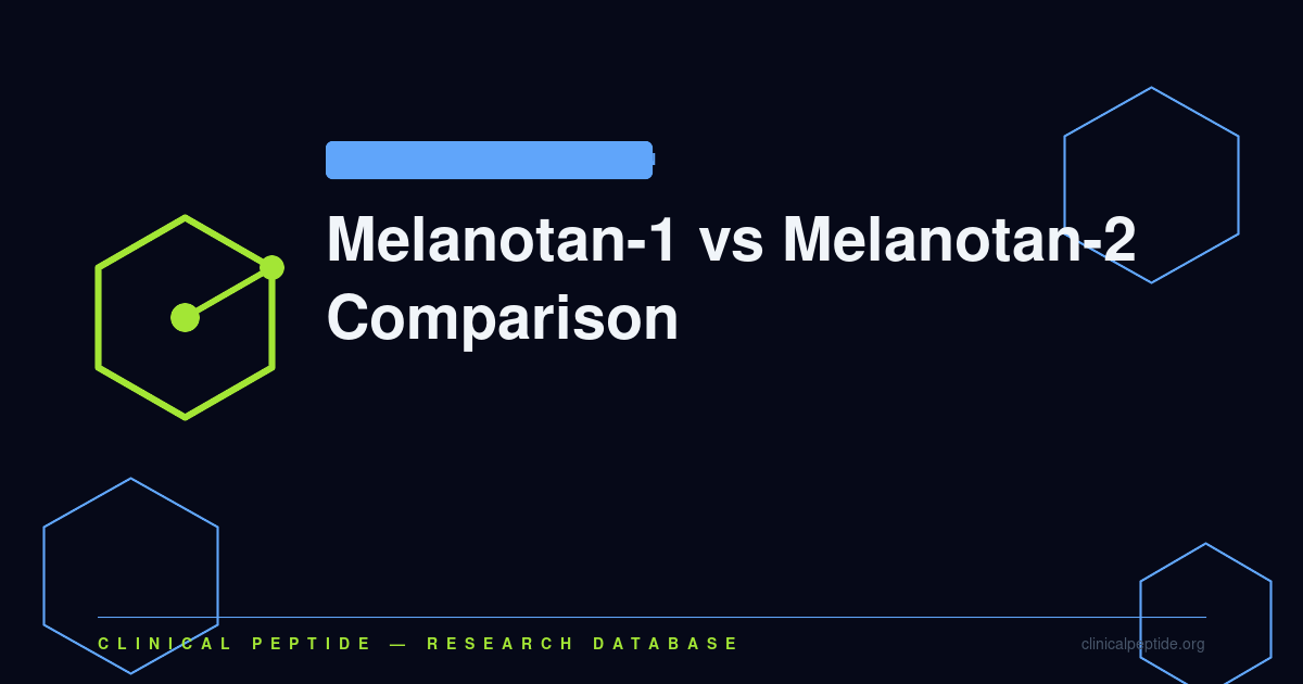 Hexagonal molecular motif representing Melanotan-1 and Melanotan-2 melanocortin receptor research comparison.