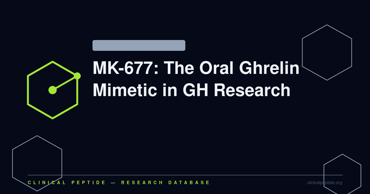 Abstract scientific diagram representing MK-677 oral ghrelin mimetic compound and growth hormone research.