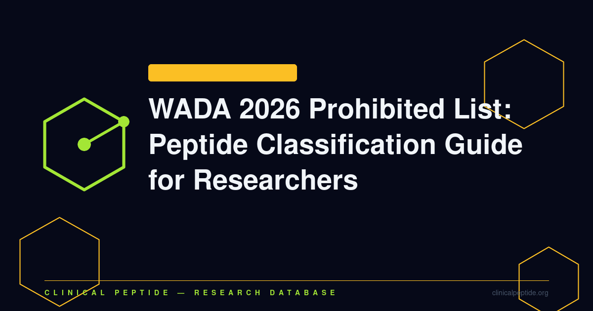 Abstract molecular classification chart motif representing how anti-doping frameworks group peptide hormone research compounds.