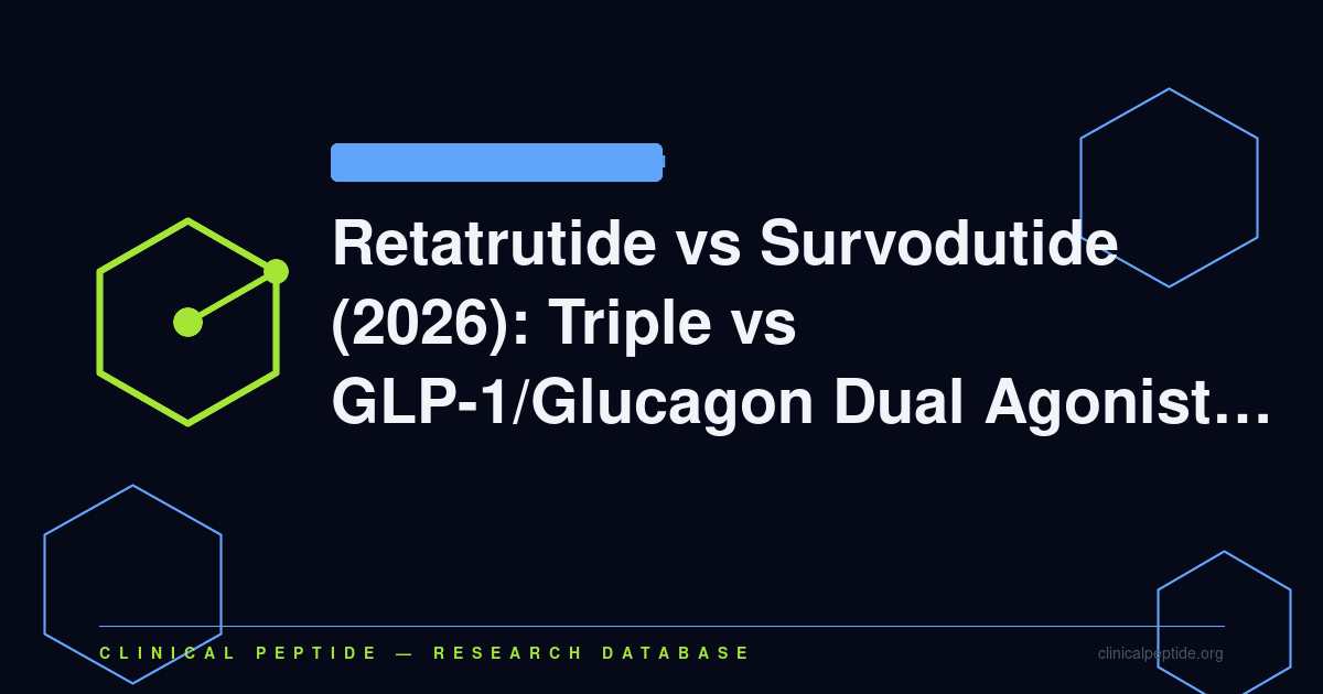 Abstract molecular motif contrasting triple-agonist retatrutide with dual-agonist survodutide in glucagon receptor research.