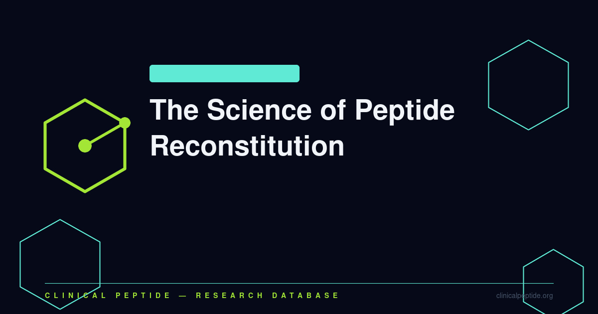 Geometric hexagonal diagram representing the chemistry of peptide reconstitution and lyophilized powder solubility.