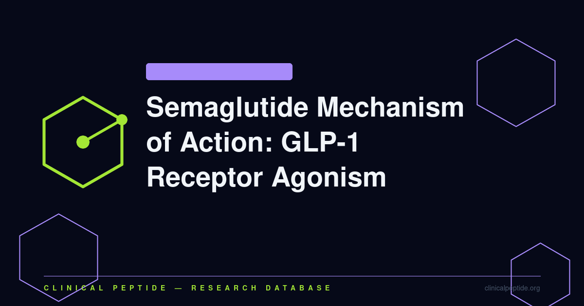 Abstract molecular diagram representing semaglutide GLP-1 receptor agonism and downstream cAMP signaling in metabolic research.