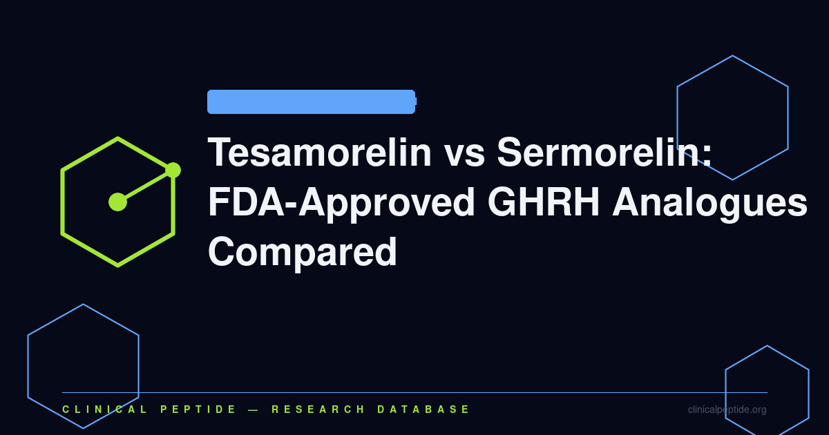 Abstract paired-helix motif representing the comparison between tesamorelin and sermorelin as FDA-approved GHRH analogue research peptides.