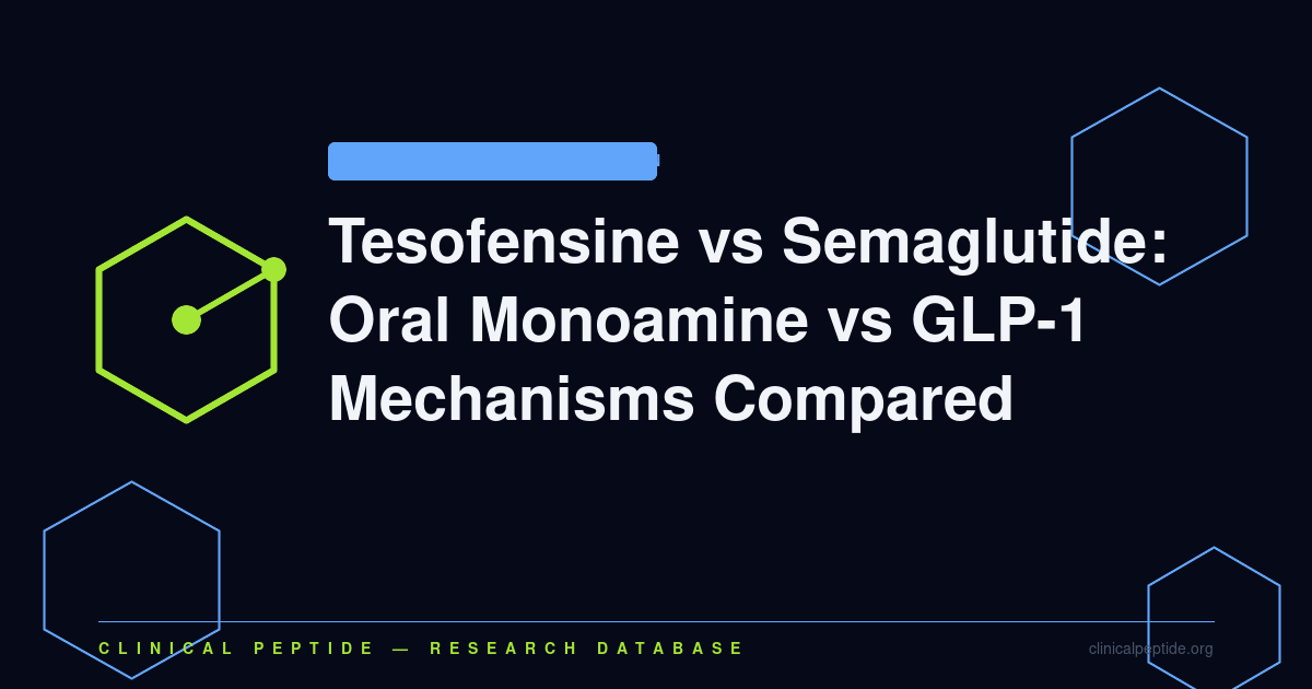 Abstract molecular motif contrasting tesofensine monoamine reuptake inhibition with semaglutide GLP-1 receptor agonism.