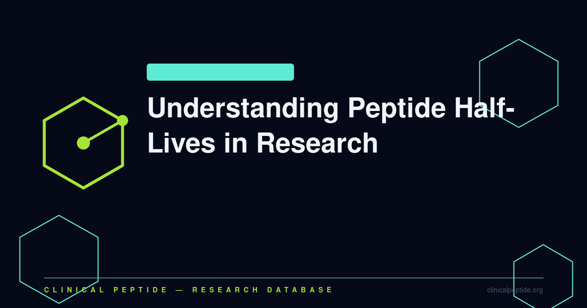 Geometric scientific motif representing peptide half-life concepts including protease stability and PEGylation research.