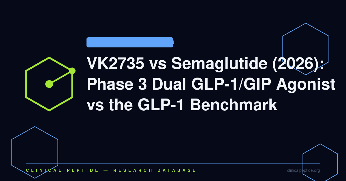 Abstract hexagonal molecule motif representing dual GLP-1/GIP agonism in VK2735 compared with semaglutide research.