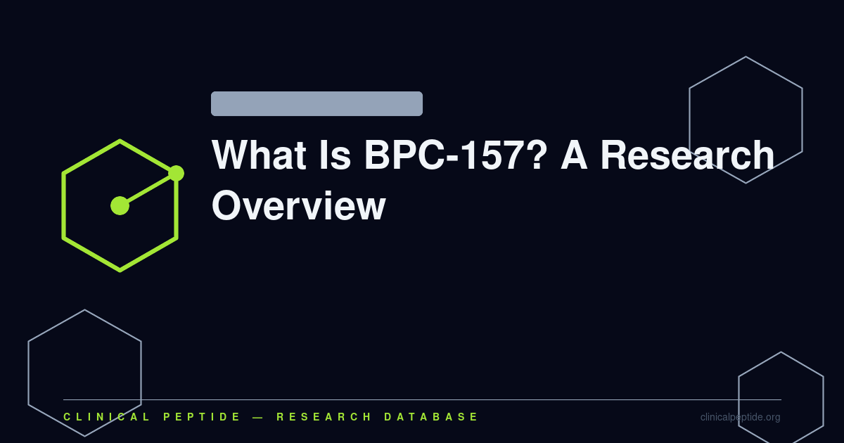 Abstract hexagonal molecule motif representing the BPC-157 synthetic pentadecapeptide research overview.